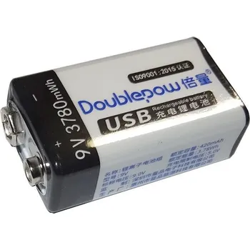 Článková baterie Baterie nabíjecí Li-Ion 9V 420mAh 6F22, Doublepow, napájení USB-C