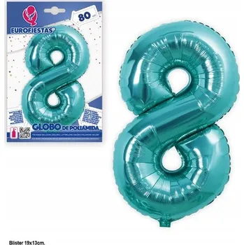 Balónek Ouda Party - 80cm fóliový balónek v barvě Tiffany modré - číslice 8