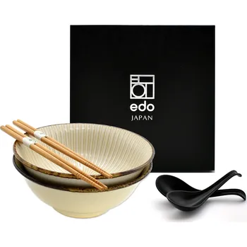 Sada 2 misek s lžícemi a hůlkami - Ramen Kaigara bílá 21 cm BOX