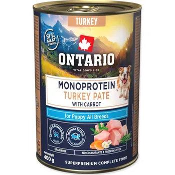 Krmivo pro psa Konzerva Ontario Puppy monoprotein krůtí pate s mrkví 400g-KS