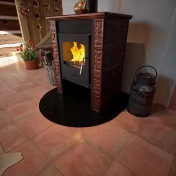 Krbová kamna Sklo pod kamna - FLAMINGO Oblouk 1000x1000 mm, černé, fazeta / R500 / 6 mm