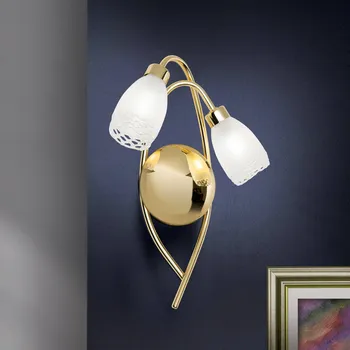 Lampička Orion Nástěnné světlo CARLA, mosazná barva Výška 35 cm Kov/sklo 2-křídlá. lesklý mosaz 2 x 28 W - Doprava zdarma