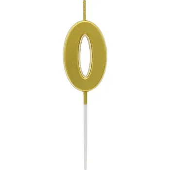 Svíčka Dortová svíčka B&C - číslo "0" zlatá metalíza 9,5 cm