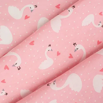 Zbytek - Bavlněný úplet JENNY 130g labutě na růžové