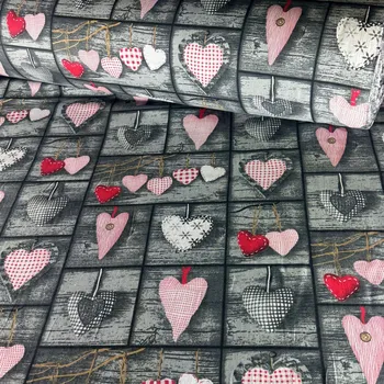 Dekorační bavlněná látka, metráž, Srdíčka na Šedém
