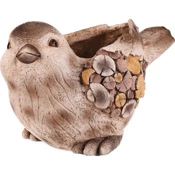 Ptáček - obal na květiny, magnesium, dekor dřeva