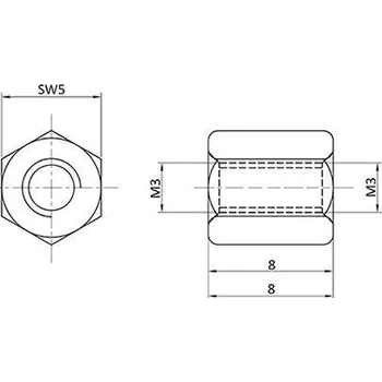 Závitová tyč econ connect D3X08I5MH distanční čep M3 M3 mosaz (poniklovaná) 1 ks