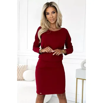 Dámské oblečení 189-11 Bavlněné šaty s výstřihem na zádech - Bordeaux XL