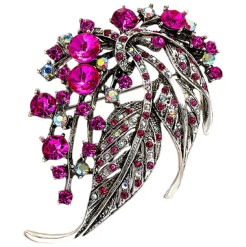Brož Luxusní módní brož Mini ozdobné kamínky ve tvaru listů Větvičkový motiv Zinková slitina Elegantní šperkový doplněk růžová
