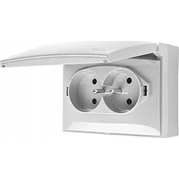 Elektrická zásuvka Simon Aquaclick Dvojitá zásuvka s uzemněním a krytkou IP44, bílá ACGZ2/11