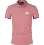 Pánská polokošile krátký rukáv s límečkem a knoflíky Jednobarevné tričko s potiskem lva na hrudi z polyesteru růžová XL