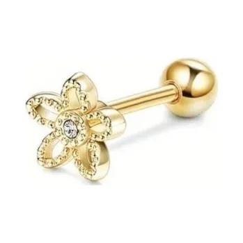 Piercing Zlatý piercing květina z chirurgické nerezové oceli se zlatými detaily Elegantní tělový šperk s jemným květinovým motivem