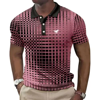 Pánské tričko Pánská polokošile s límečkem a knoflíky Krátký rukáv Jednoduchý vzor Potisk koně na hrudi Polyester Styl pro každý den růžová S