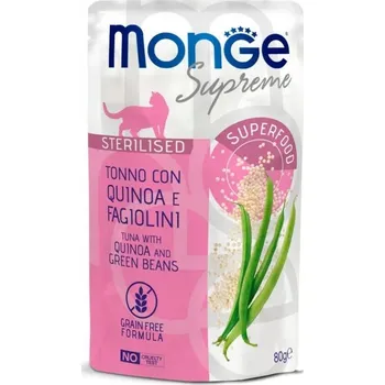 Krmivo pro kočku Monge Supreme Sterilised Cat Tuňák s quinoou a zelenými fazolkami 80g