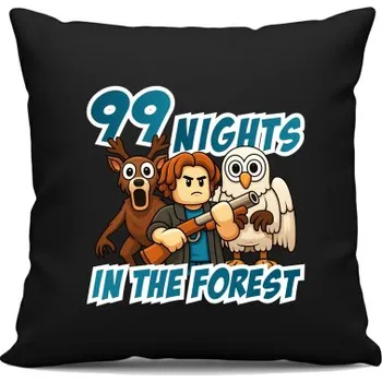 Žertovný předmět 99 nights in the forest - černý polštář s potiskem- Tričkový.cz