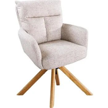 Jídelní židle Moderní otočná jídelní židle Dover v béžové barvě s žinylkovým potahem s hnědými dubovými nožičkami 92 cm