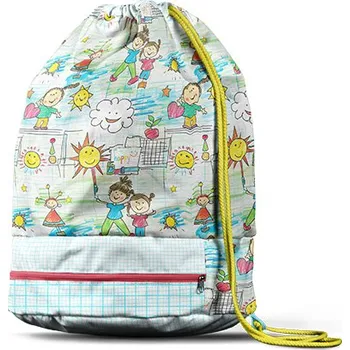 Panel se střihem na sportovní vak dětská kresba na dvoře