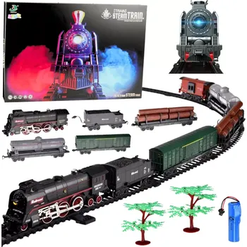 Vláček a vláčkodráha Parní vláček se světly, zvuky a kouřem, STEAM TRAIN, koleje 151 × 92,5 cm