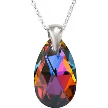 Náhrdelník Swarovski Elements Pear krystal 16mm - Stříbrný náhrdelník (přívěsek + řetízek) visací oranžovo modrá slza, kapka 34252.3 Volcano (oranžová, modrá, duhová, ohnivá)