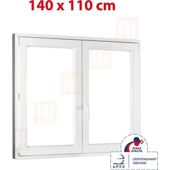 Okno Plastové okno 140x110 cm (1400x1100mm) dvoukřídlé bez sloupku pravé bílé Trocal
