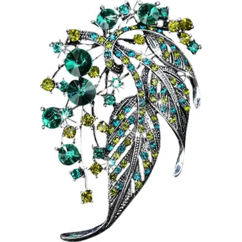 Brož Luxusní módní brož Mini ozdobné kamínky ve tvaru listů Větvičkový motiv Zinková slitina Elegantní šperkový doplněk zelená