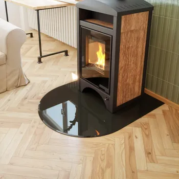 Krbová kamna Sklo pod kamna - FLAMINGO Oblouk 1000x1200 mm, černé, fazeta / R500 / 6 mm