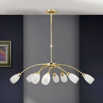 Svítidlo Orion Závěsné světlo CARLA, mosazná barva, Ø 84 cm, kov/sklo, 8 ramen. lesklý mosaz 8 x 28 W - Doprava zdarma