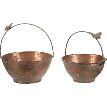 Obal na květináč Obal kovový - s motýlem, měděná, cena za sadu 2 ks