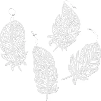 Závěs dřevo 113x250mm pírko mix, bílá