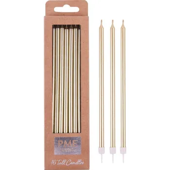 PME 16 ks 18 cm - vysoké narozeninové svíčky s podstavci, zlaté