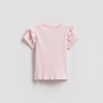 Reserved - Tričko z&nbsp;žebrovaného úpletu s&nbsp;volánovými rukávy - pastelově růžová - 700HU-03X - 700HU-03X-110