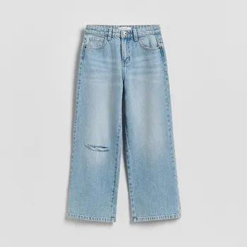 Dívčí oblečení Reserved - Džíny s širokými nohavicemi a oděrkami - modrá - 345HN-50J - 345HN-50J-146