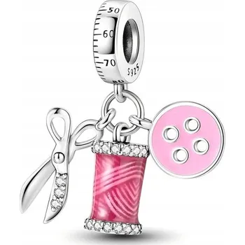Přívěsek Přívěsek STŘÍBRO 925 Charms Korálek Nůžky Knoflík Nit