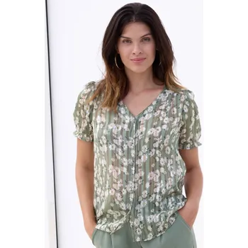 Dámská halenka Halenka s květinovým vzorem khaki/režná 44