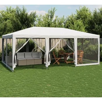 Zahradní stavba vidaXL Party stan s 10 síťovanými bočnicemi 6 x 4 m HDPE [4010069] Barva: Bílá