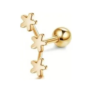 Piercing Zlatý piercing se třemi kytičkami z chirurgické nerezové oceli Elegantní tělový šperk s jemným květinovým motivem