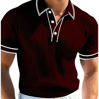Pánská móda Pánská polokošile s krátkým rukávem Jednobarevné provedení Knoflíkové zapínání Límec Polyester Lehký a praktický top na každý den vínová L
