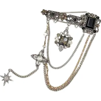 Brož Módní brož s dekorativními řetězy ozdobná aplikace Elegantní kovový doplněk ze zinkové slitiny pro ženy