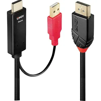 Audio kabel LINDY kabel Konektor DisplayPort, Zástrčka HDMI-A, USB-A zástrčka 5.00 m černá, červená 41428 HDMI kabel