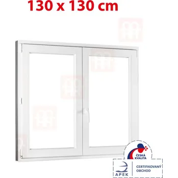 Okno Plastové okno 130x130 cm (1300x1300mm) dvoukřídlé bez sloupku pravé bílé Trocal