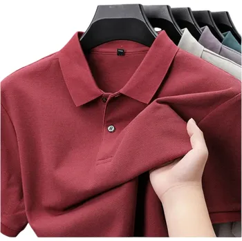 Pánská móda Pánská polokošile s krátkým rukávem Jednobarevné provedení Knoflíkové zapínání Límec Bavlněný materiál Stylový základ šatníku vínová M