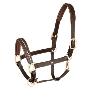 Ohlávka kožená Crystal Waldhausen,hnědá/zlatá, Full