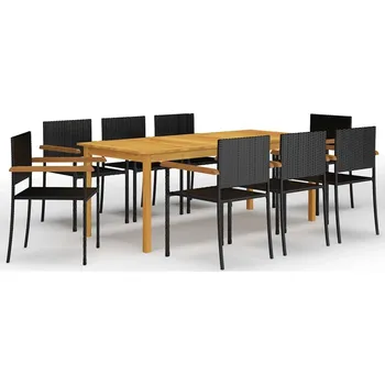 Zahradní sestava vidaXL 9dílný zahradní jídelní set černý [3067902]