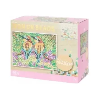 Dětské navlékací korálky Obrázek z korálků k nažehlení Sada 7000 korálků Birds Ptáci 40x30cm