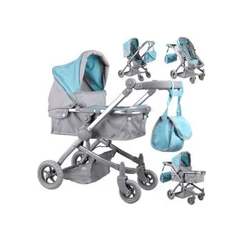 Kočárek pro panenku Multifunkční kočárek pro panenky 4v1 ZA4543 Šedo-tyrkysový