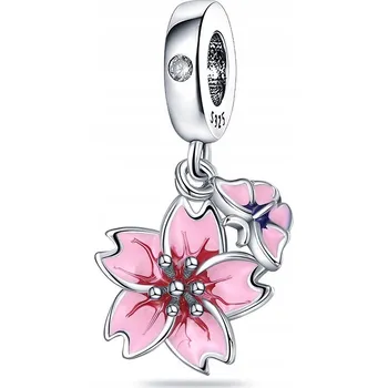 Přívěsek Přívěsek CHARMS KVĚTINA S MOTÝLKEM ZDOBENÝ ZIRKONY DÁREK STŘÍBRNÝ