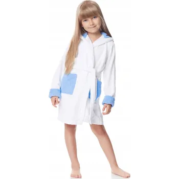 Dívčí župan Dětský župan bavlněný Froté s kapuce, kapsami, Bílý, velikost 134-140