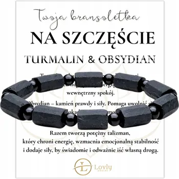 Náramek Černý turmalínový náramek z turmalínu Obsidián Kámen RAW 17-19 Cm
