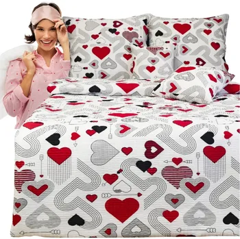 Povlečení Krepové povlečení 160x200 2x70/80 Srdce Proužky Červené Silné Kvalitní