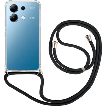 Pouzdro na mobilní telefon Kryt Xiaomi Redmi Note 13 s černou šňůrkou průhledný (obal neboli pouzdro na Xiaomi Redmi Note 13)